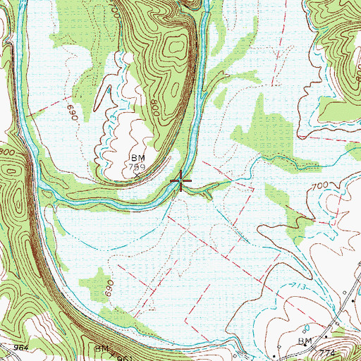 Topographic Map of Bryant Creek, KY