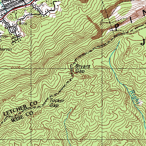 Topographic Map of Bryant Gap, KY