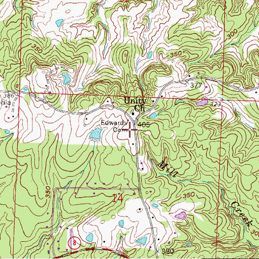 Topographic Map of Edwards Cemetery, AR