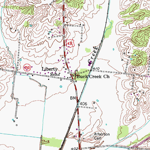 Topographic Map of Buck Creek Baptist Church, KY