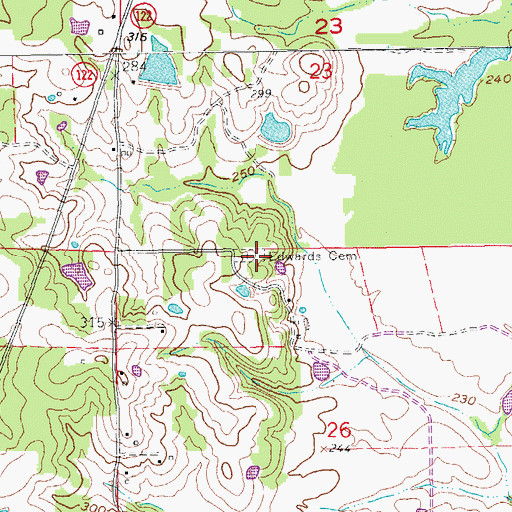 Topographic Map of Edwards Cemetery, AR