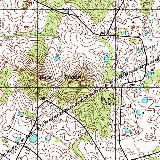 Topographic Map of Buck Knobs, KY