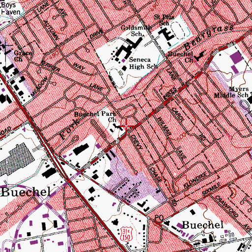 Topographic Map of Buechel Park Church, KY