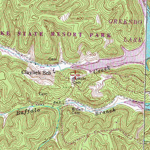 Topographic Map of Buffalo Cemetery, KY
