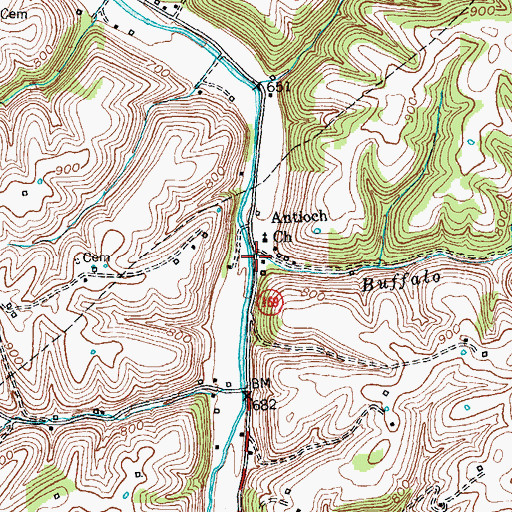 Topographic Map of Buffalo Creek, KY