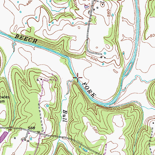 Topographic Map of Bull Run, KY