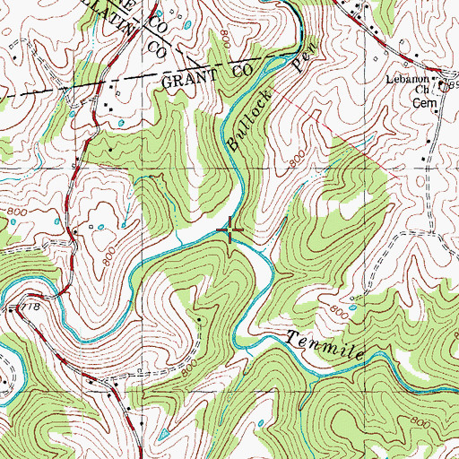 Topographic Map of Bullock Pen Creek, KY