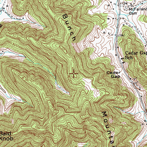 Topographic Map of Bunch Mountain, KY