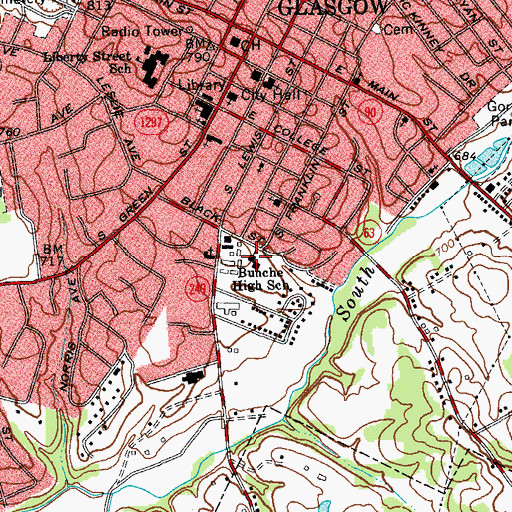 Topographic Map of Bunche High School, KY