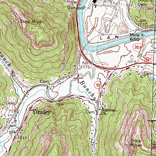 Topographic Map of Bunchs Branch, KY