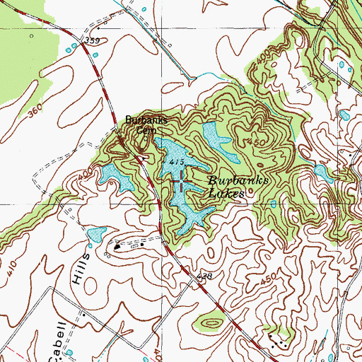 Topographic Map of Burbanks Lakes, KY