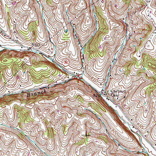 Topographic Map of Burbridge Branch, KY