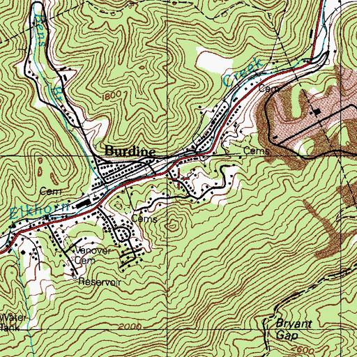 Topographic Map of Burdine, KY