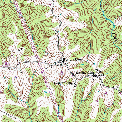Topographic Map of Burfort Cemetery, KY