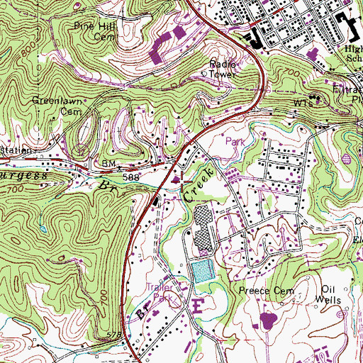 Topographic Map of Burgess Branch, KY