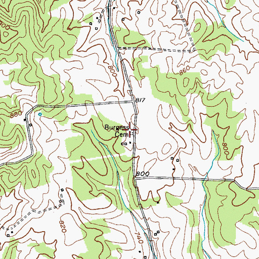Topographic Map of Burgess Cemetery, KY