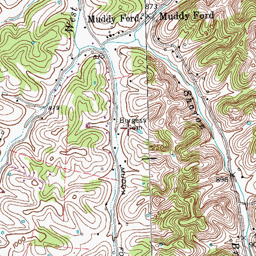 Topographic Map of Burgess Cemetery, KY