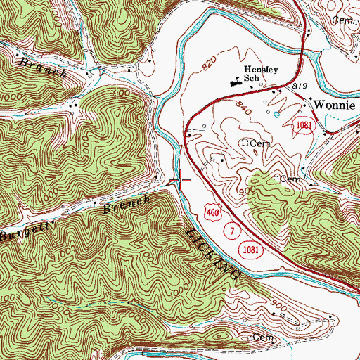 Topographic Map of Burgett Branch, KY