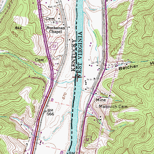 Topographic Map of Burk Branch, KY