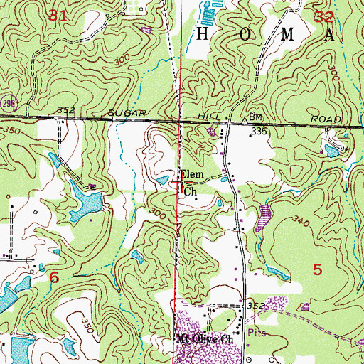 Topographic Map of Elem Church, AR