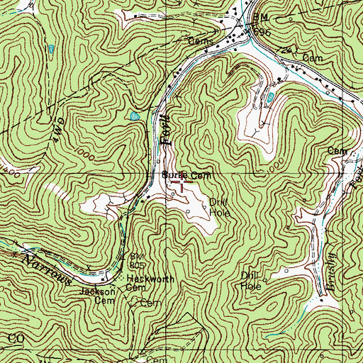 Topographic Map of Burke Cemetery, KY