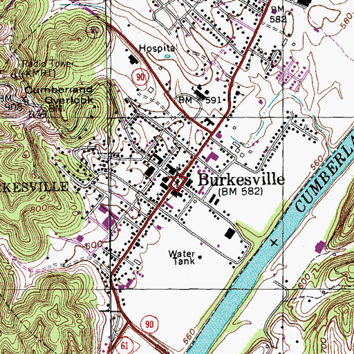 Topographic Map of Burkesville, KY