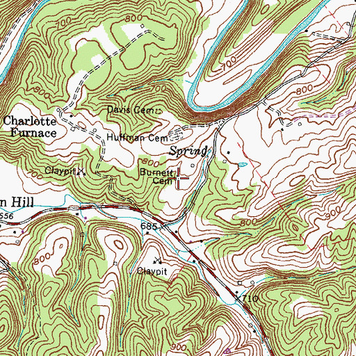 Topographic Map of Burnett Cemetery, KY
