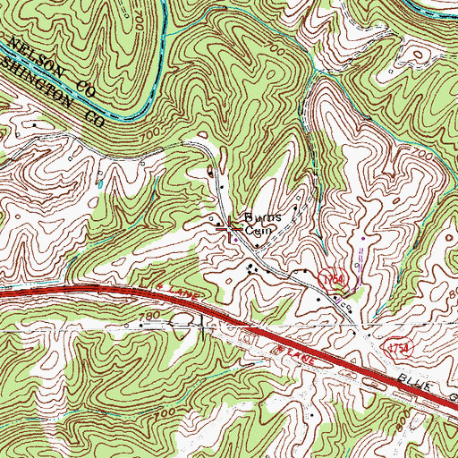 Topographic Map of Burns Cemetery, KY