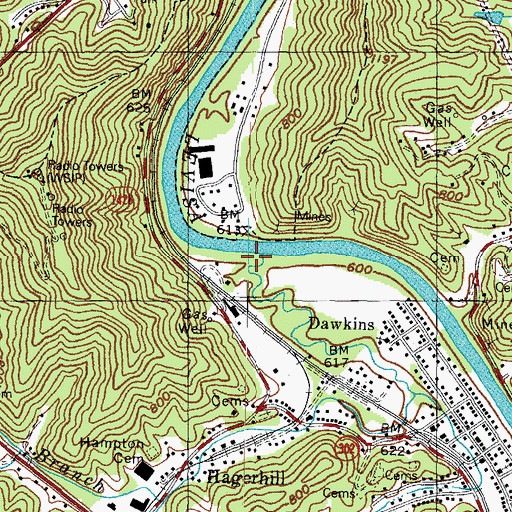Topographic Map of Burnt Cabin Branch, KY