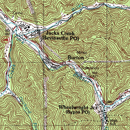 Topographic Map of Burton, KY
