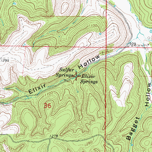 Topographic Map of Elixir Springs, AR