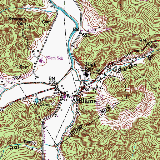 Topographic Map of Burton Branch, KY