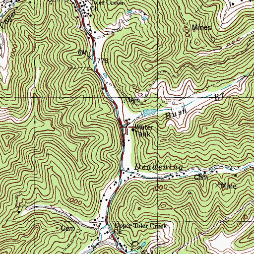 Topographic Map of Bush Branch, KY