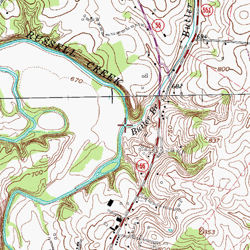 Topographic Map of Butler Branch, KY