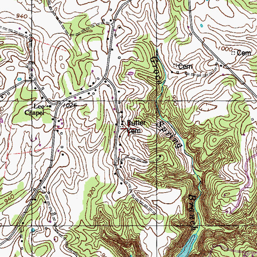 Topographic Map of Butler Cemetery, KY