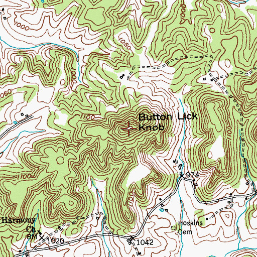 Topographic Map of Button Lick Knob, KY