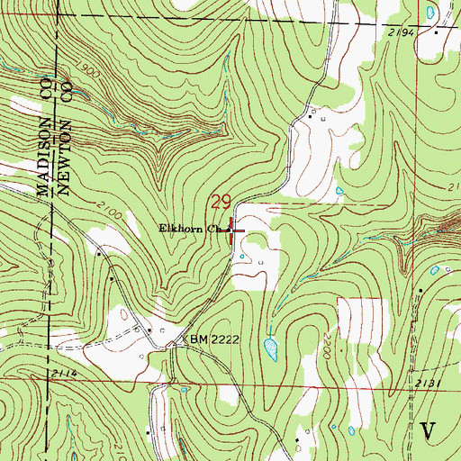 Topographic Map of Elkhorn Church, AR