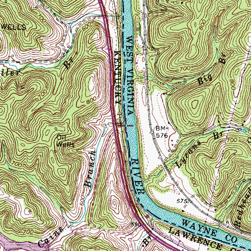 Topographic Map of Cains Branch, KY
