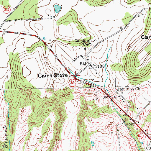 Topographic Map of Cains Store, KY
