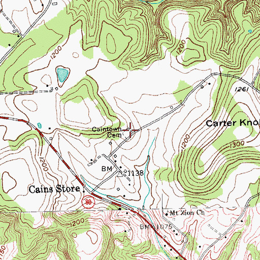 Topographic Map of Caintown Cemetery, KY