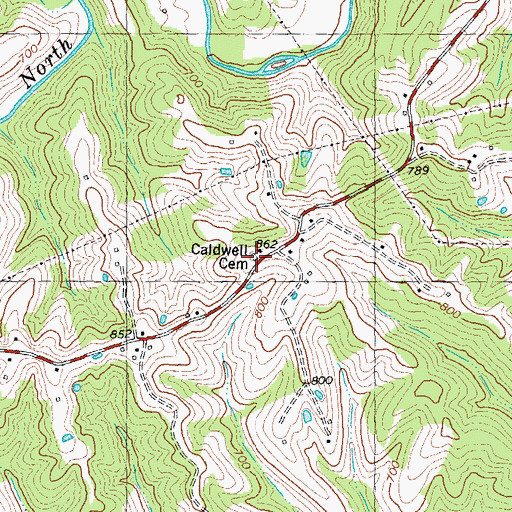 Topographic Map of Caldwell Cemetery, KY