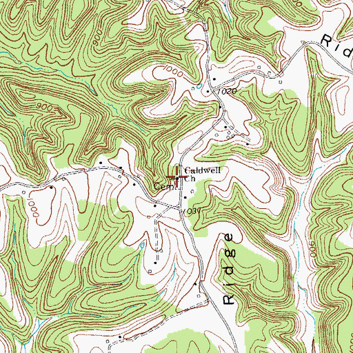 Topographic Map of Caldwell Church, KY