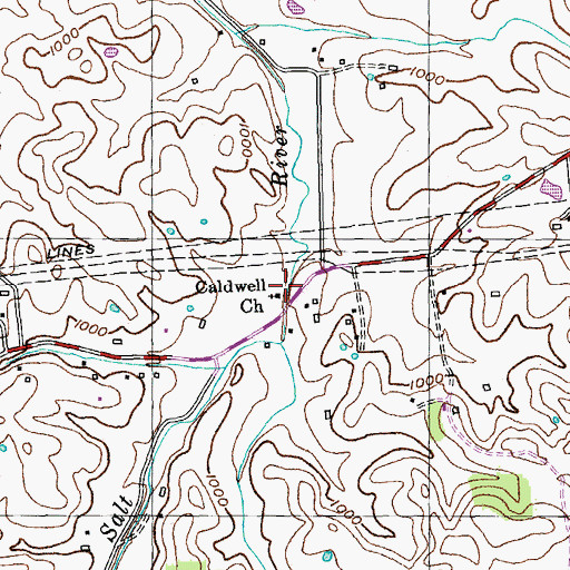 Topographic Map of Caldwell Church, KY