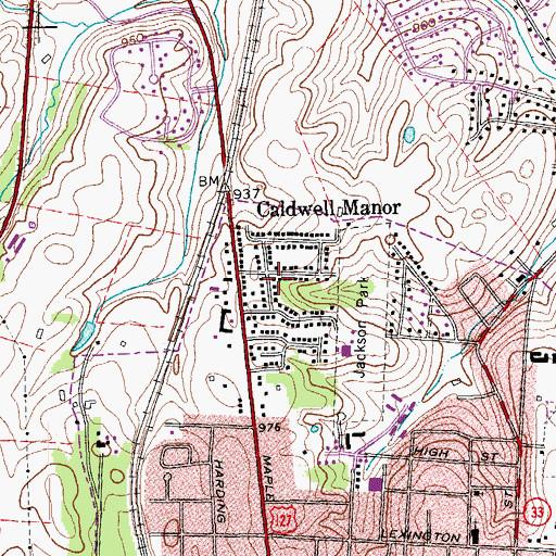 Topographic Map of Caldwell Manor, KY