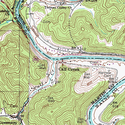 Topographic Map of Calf Creek, KY