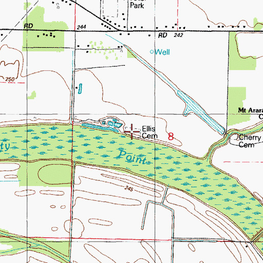 Topographic Map of Ellis Cemetery, AR