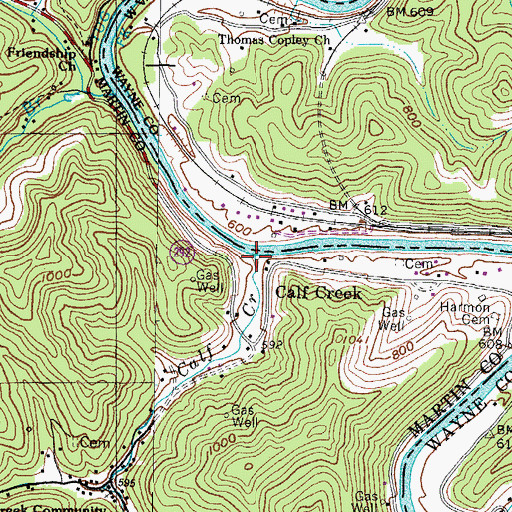 Topographic Map of Calf Creek, KY