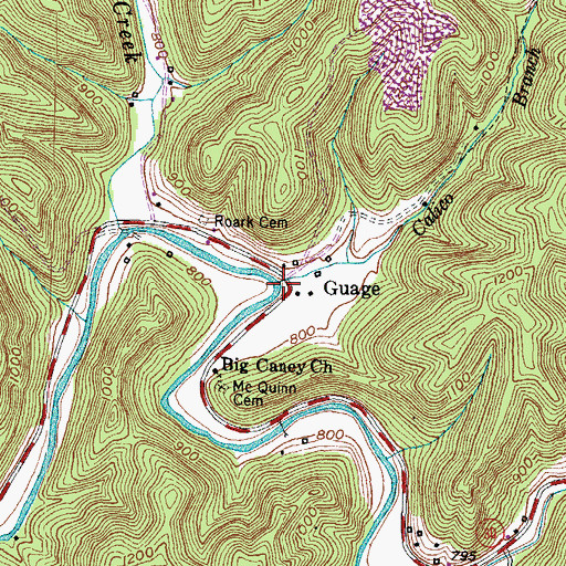 Topographic Map of Calico Branch, KY