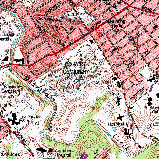 Topographic Map of Calvary Cemetery, KY