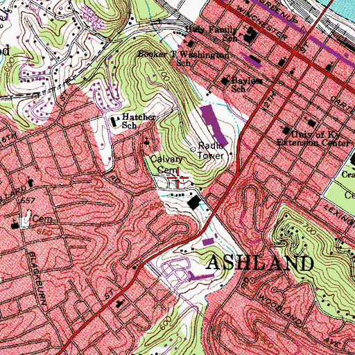 Topographic Map of Calvary Cemetery, KY